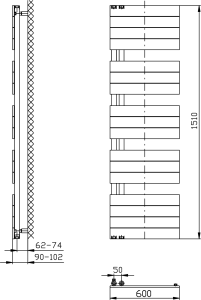 Aqualine MILI otopné těleso 600x1510mm, černá mat DC646T