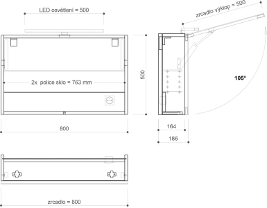 Sapho CLOE galerka s LED osvětlením 80x50x18cm, dub alabama CE080-0022