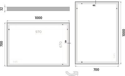 Nimco OBDELNÍKOVÁ - OSTRÉ ROHY LED zrcadlo 1000x700 ZP 13004