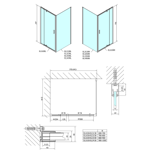 Polysan EASY obdélník/čtverec sprchový kout pivot dveře 800-900x800mm L/P varianta, sklo Brick EL1638EL3238