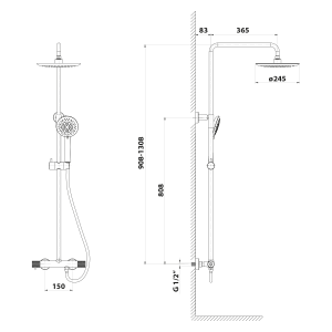 Sapho SOLARIS sprchový sloup s termostatickou baterií, černá/zlato mat WD139G