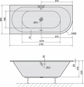 Polysan VIVA L SLIM asymetrická vana 175x80x47cm, bílá 70119S