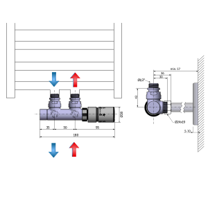 Sapho TWIN připojovací sada ventilů termostatická pro středové připojení, pravá, chrom CP3010S