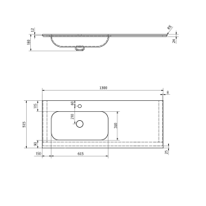 Sapho ARUBA umyvadlo, Rockstone, 130x51, 5cm, levé, bílá mat AR130-B1L