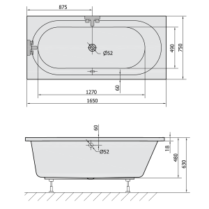 Polysan ASTRA B SLIM obdélníková vana 165x75x48cm, bílá 32611S