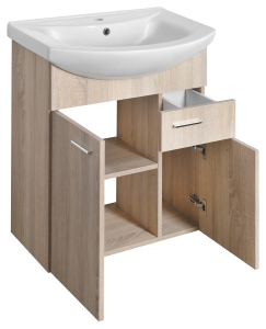 Aqualine ZOJA umyvadlová skříňka 61, 5x74x32cm, 2x dvířka, 1x zásuvka, dub platin 51165