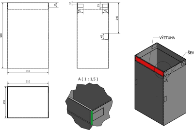 Sapho Prádelní koš do skříně 310x500x230mm, suchý zip, černá UPK350B