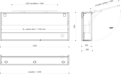 Sapho CLOE galerka s LED osvětlením 120x50x18cm, dub alabama CE120-0022