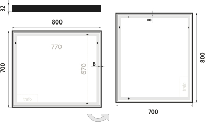 Nimco OBDELNÍKOVÁ - OSTRÉ ROHY Černé LED zrcadlo 800x700 ZPC 13003-90