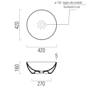 GSI PURA keramické umyvadlo na desku, průměr 42cm, černá mat 885126