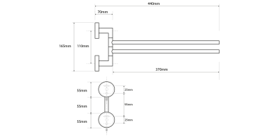 Sapho X-STEEL dvojitý držák ručníků otočný 370mm, nerez mat XS405
