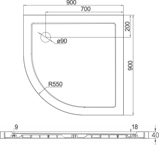 Mereo Čtvrtkruhová sprchová vanička R550, 90x90x4 cm, SMC, bílá, včetně sifonu CV01NS