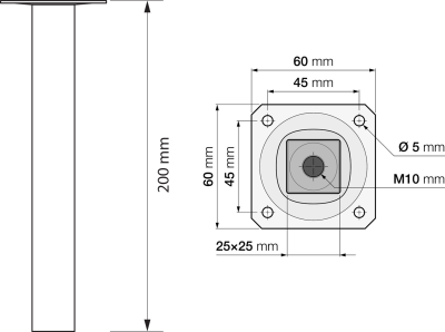 Sapho Nábytková nožička, výška 200mm, černá mat 30389