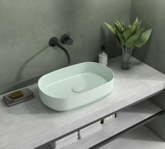 Isvea INFINITY OVAL keramické umyvadlo na desku, 55x36cm, zelená mint 10NF65055-2T