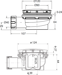 GSI Vaničkový sifon, průměr otvoru 90mm, DN40, nízký, keramická krytka bílá PILCSR11