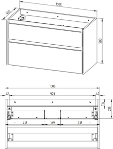 Mereo Opto, koupelnová skříňka s umyvadlem z litého mramoru 101 cm, bílá/dub Riviera CN932M