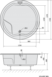 Polysan ROYAL ROUND kulatá vana s konstrukcí 172x172x49cm, bílá 73211