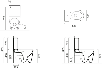 GSI KUBE X WC mísa kombi spodní/zadní odpad, Swirlflush, 36x63cm, bílá dual-mat 941909