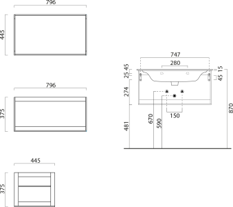 GSI PURA konstrukce pod umyvadlo 82x46cm, černá mat MSP8228