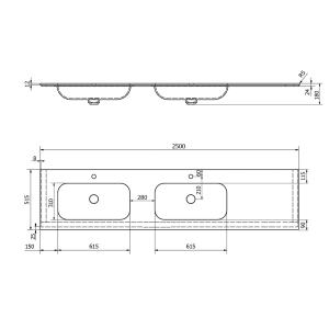 Sapho ARUBA dvojumyvadlo, Rockstone, 250x51, 5cm, levé, bílá mat AR250-B2L