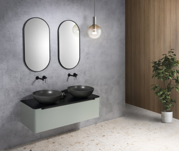 Sapho TURF betonové umyvadlo na desku, včetně výpusti, Ø 44cm, černý granit AR436