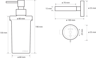 Sapho X-STEEL dávkovač mýdla 230ml, mléčné sklo, nerez mat XS101