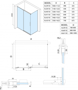 Polysan ALTIS obdélníkový sprchový kout 1500x800 mm, L/P varianta AL4215CAL5915C