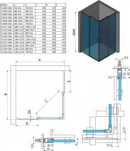 Polysan THRON SQUARE čtvercový sprchový kout 1200x1000mm, hranaté pojezdy, rohový vstup TL2210-5002