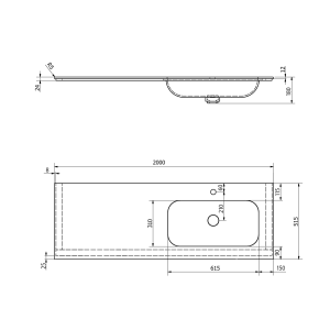 Sapho ARUBA umyvadlo, Rockstone, 200x51, 5cm, pravé, bílá mat AR200-B1R