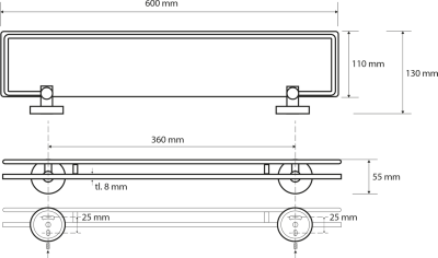 Sapho X-ROUND E polička skleněná s výklopnou hrazdou 600x130mm, mléčné sklo, chrom XR600