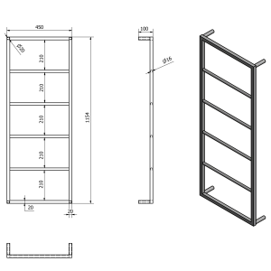 Sapho SKA nástěnný sušák ručníků 450x1150x100mm, černá mat SKA501