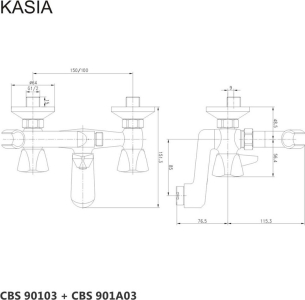 Mereo Vanová nástěnná baterie, Kasia, 150 mm, bez příslušenství, chrom CBS90103