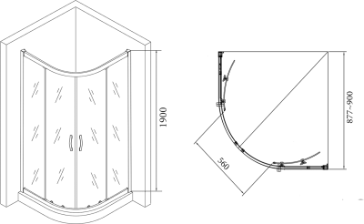 Gelco AKCE čtvrtkruhová sprchová zástěna 900x900x1900mm, čiré sklo AG4290