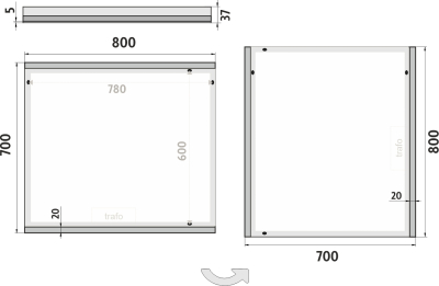 Nimco OBDELNÍKOVÁ - OSTRÉ ROHY LED zrcadlo 800x700 ZP 12003