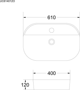 Mereo Umyvadlo na desku bez přepadu, 610x400x120 mm, keramické UC614012O