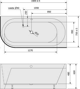 Polysan ASTRA R MONOLITH asymetrická vana 160x75x60cm, šedá 34611M.30