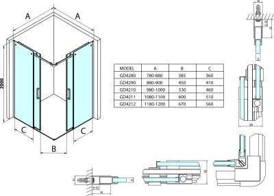 Gelco DRAGON sprchové posuvné dveře rohový vstup 1000 mm, čiré sklo GD4210