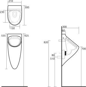 Kerasan AQUATECH urinál se zakrytým přívodem vody 21x53, 5 cm, včetně sifonu, bílá 373501