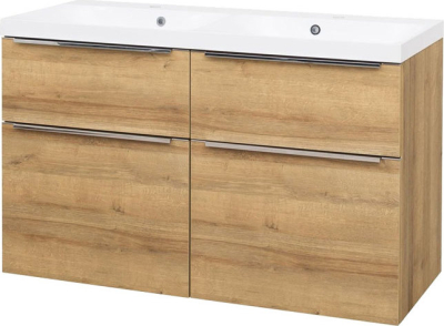 Mereo Mailo, koupelnová skříňka s umyvadlem z litého mramoru 121 cm, dub Riviera, chrom madlo CN523M