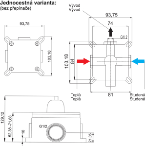 Mereo Sprchová podomítková baterie bez přepínače, Eve, Mbox, kulatý kryt, chrom CBV60105A