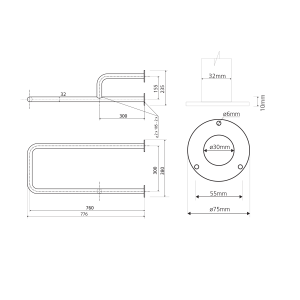 Sapho HANDICAP opěrné madlo PRAVÉ 760mm, nerez lesk XH536