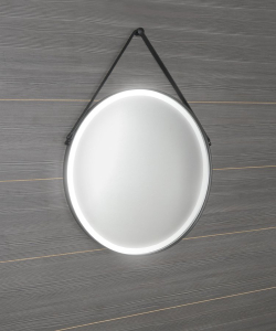 Sapho ORBITER kulaté zrcadlo s LED osvětlením ø 60cm, kožený pásek, černá mat ORL060