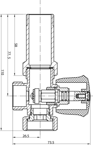 Aqualine Pračkový ventil před nástěnnou baterii se zpět. ventilem 3/4"x3/4", chrom 5315