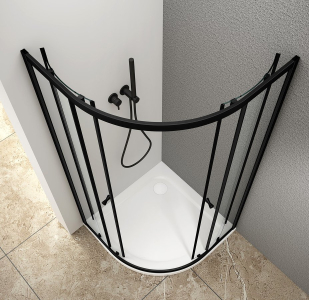 Aqualine ARLETA BLACK čtvrtkruhová sprchová zástěna 900x900mm, čiré sklo BLS900