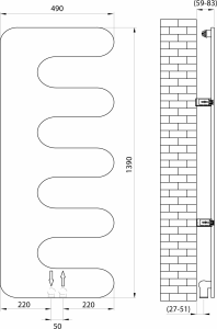 Sapho EVOLLA otopné těleso 490x1390 mm, černá mat MI1400