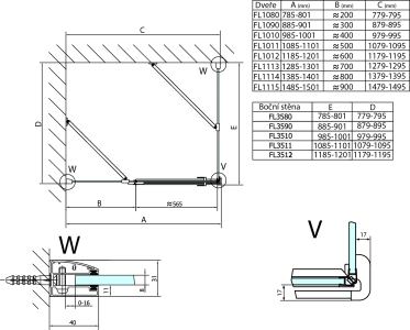 Polysan FORTIS sprchové dveře 1200mm, čiré sklo, levé FL1012L