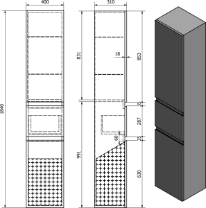 Aqualine ALTAIR vysoká skříňka s košem 40x184x31cm, pravá, dub emporio AI485R