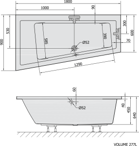 Polysan ANDRA L asymetrická vana 180x90x45cm, černá mat 72872.21