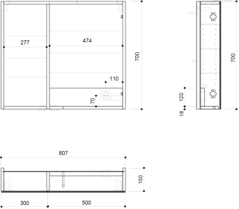Sapho LINEX galerka s LED osvětlením, 80x70x15cm, dub stříbrný LX080-0011