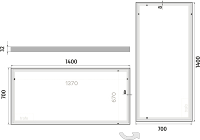 Nimco OBDELNÍKOVÁ - OSTRÉ ROHY LED zrcadlo 1400x700 ZP 13008